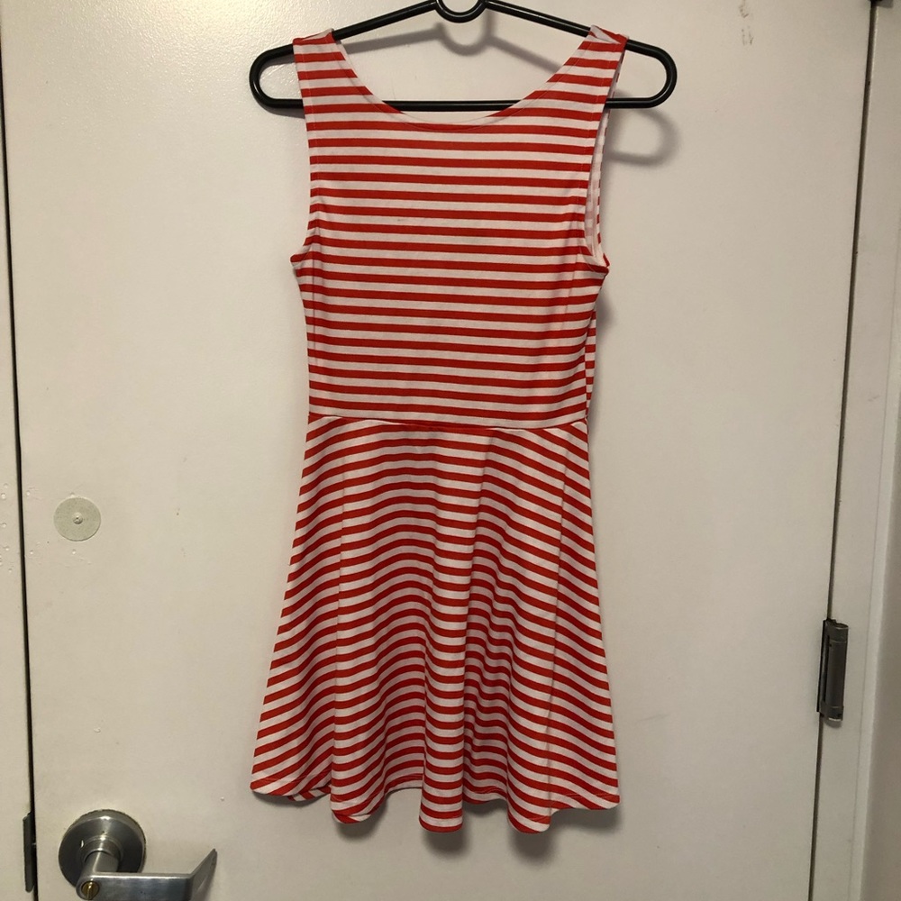 Red and white mini dress